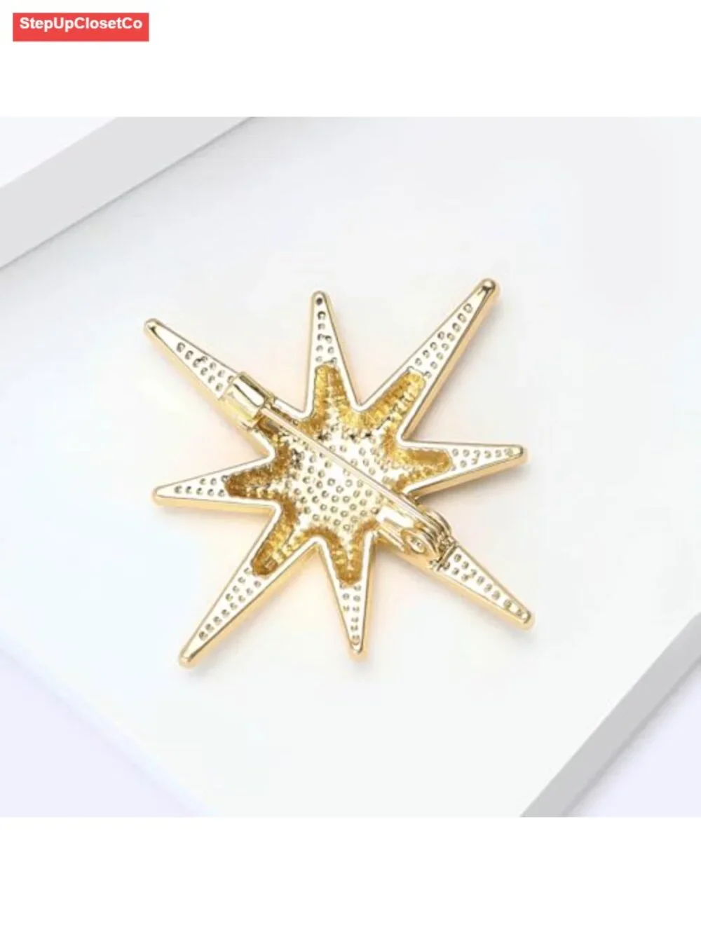 Gold Star Pin Stainless Steel Starburst Brooch for Women Hat Bag Dress